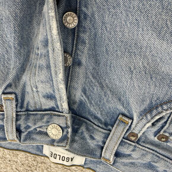 AGOLDE Women Jean Shorts Size 27 Blue Button Fry Distressed Denim 5" Inseam D11 - Picture 3 of 8
